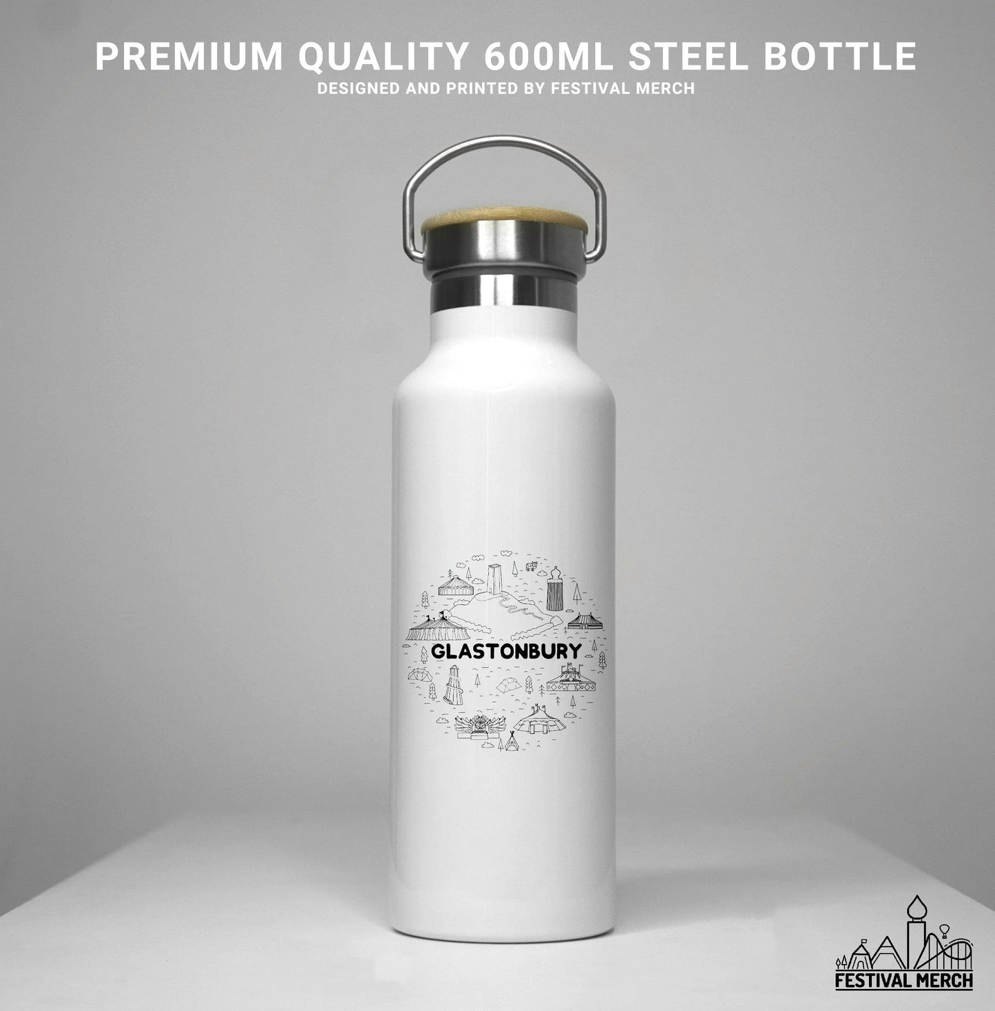 Glastonbury Festival Inspired Water Bottle (Unofficial) - Double sided design - Premium Quality Custom Design - Festival Merch