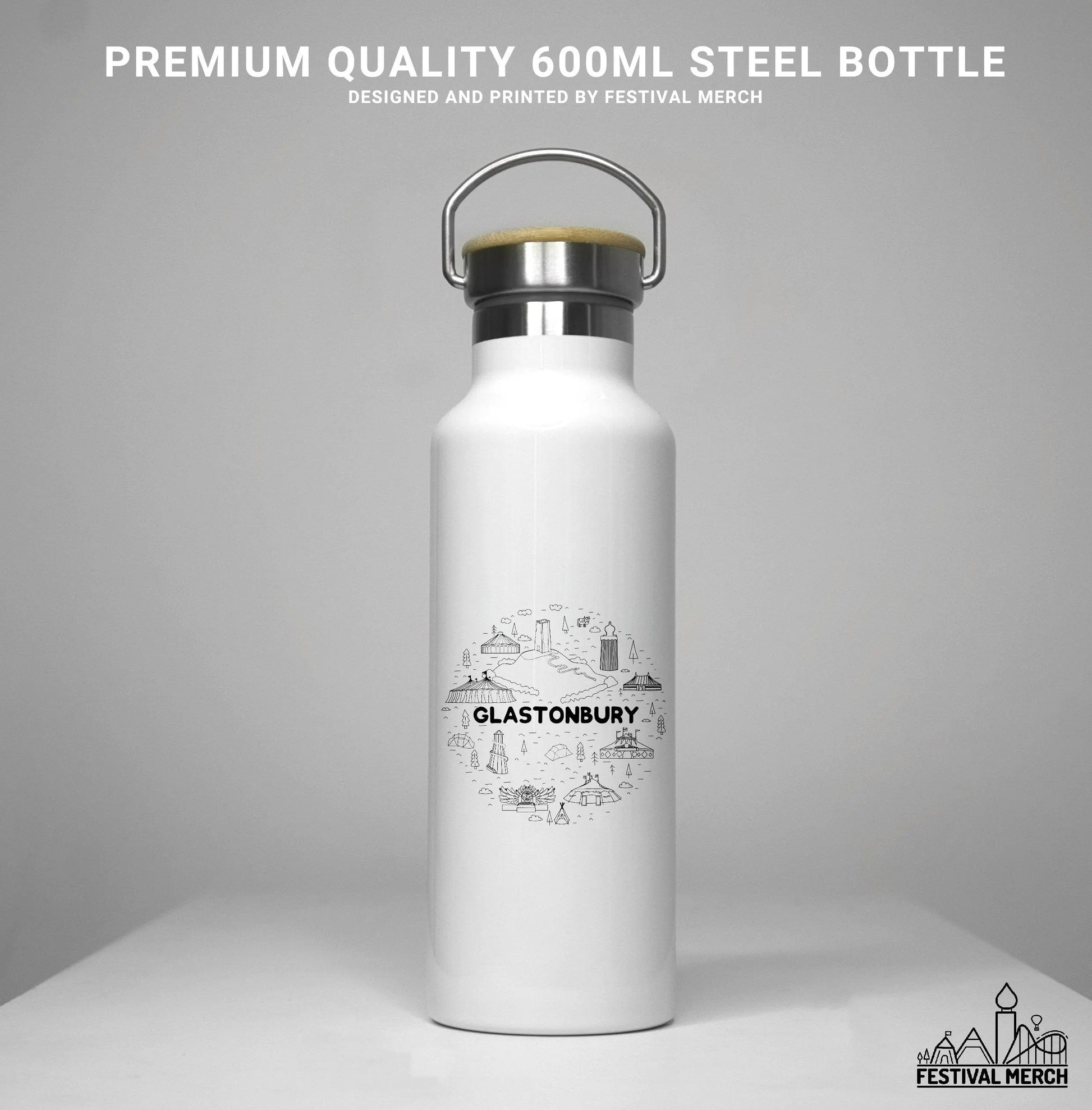 Glastonbury Festival Inspired Water Bottle (Unofficial) - Double sided design - Premium Quality Custom Design - Festival Merch