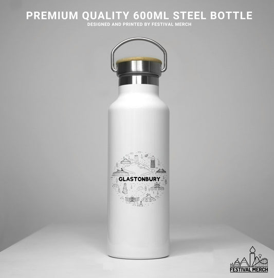 Glastonbury Festival Inspired Water Bottle (Unofficial) - Double sided design - Premium Quality Custom Design - Festival Merch