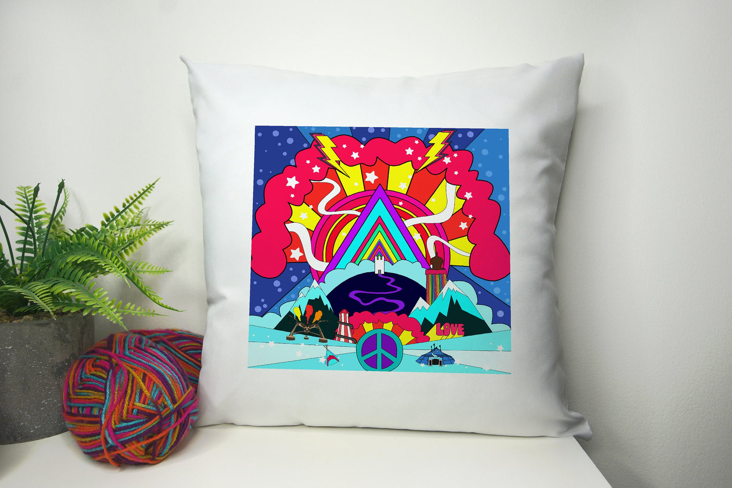 Cushion Cover 40cm by 40cm Polyester - No filling - Theme "Retro" (Unofficial) Glastonbury Festival inspired Pillowcase - Festival Merch