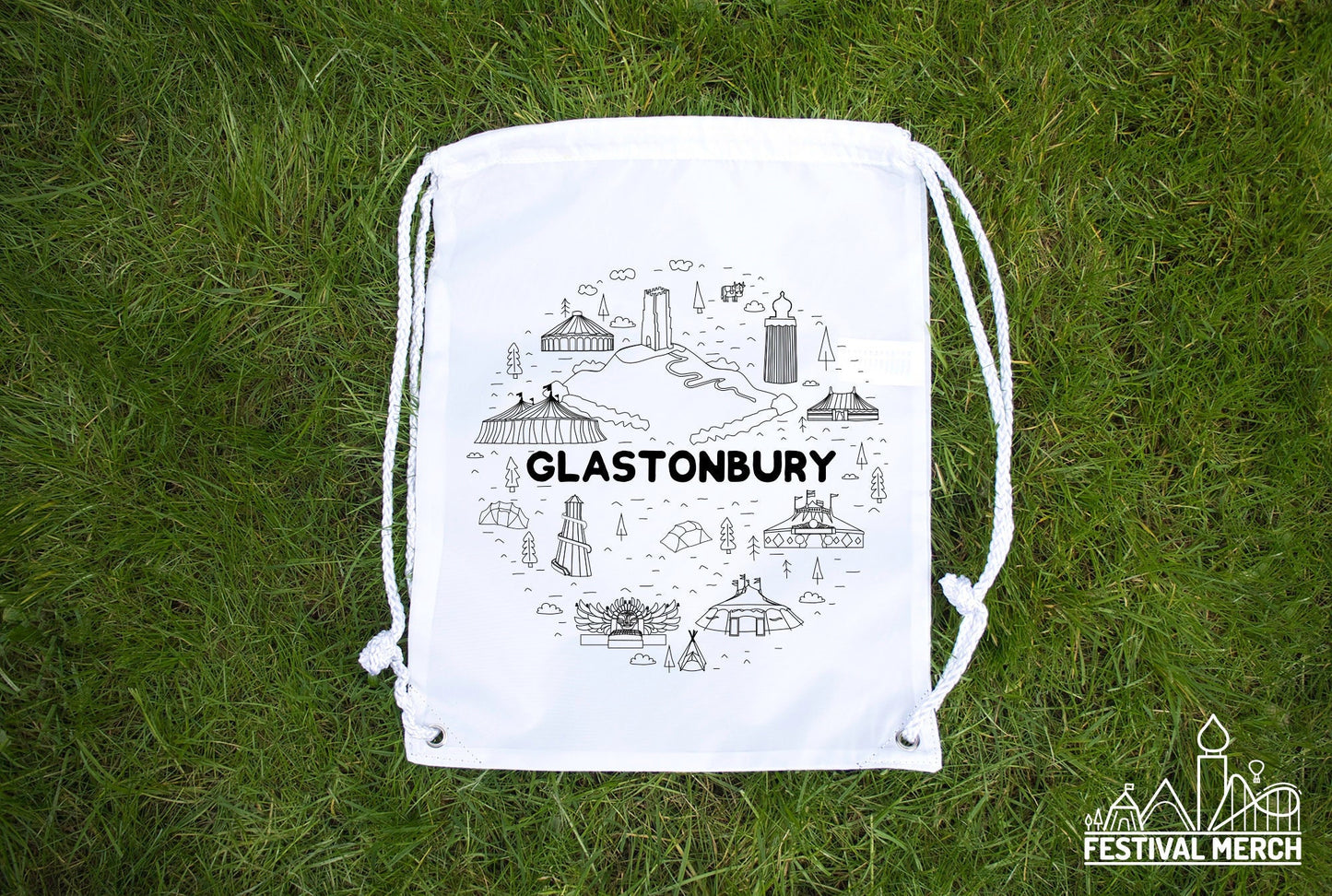 Glastonbury Festival Inspired - Made to order - Premium drawstring bag - Worthy Farm Somerset Music concert stadium bag - Festival Merch