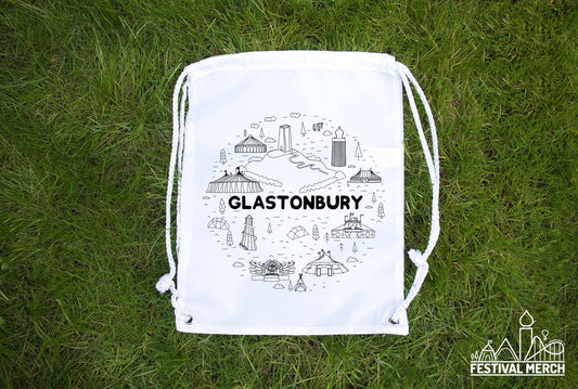 Glastonbury Festival Inspired - Made to order - Premium drawstring bag - Worthy Farm Somerset Music concert stadium bag - Festival Merch