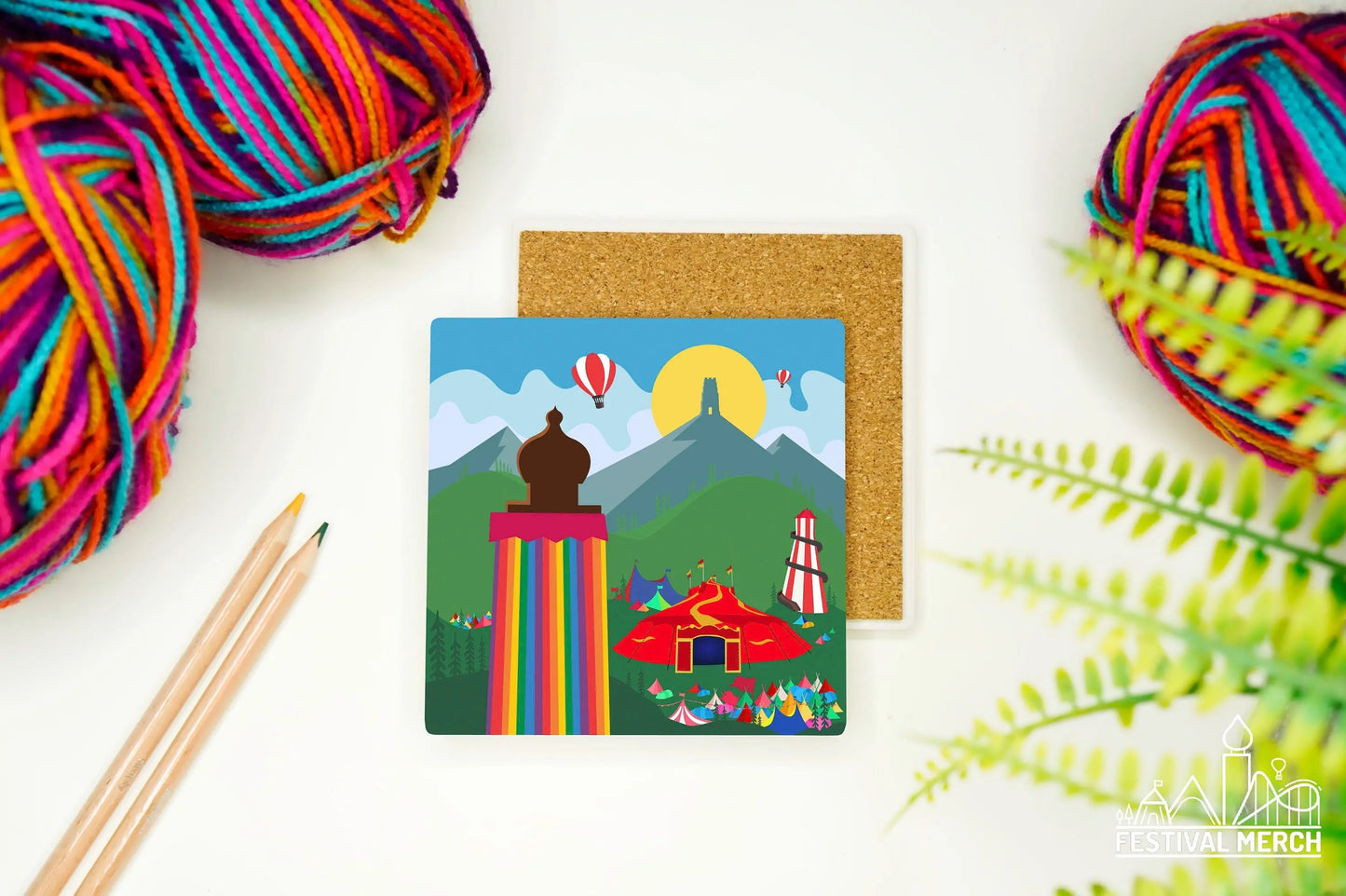 Glastonbury Festival Inspired Ceramic Coaster (Unofficial) Premium quality with a cork base
