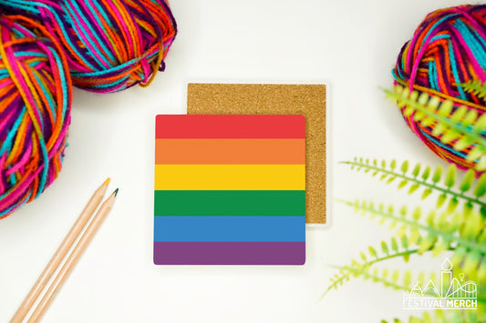 Rainbow flags (Any Flag) Ceramic Coaster - Premium quality with a cork base - LGBT Gay bi transgender Lesbian