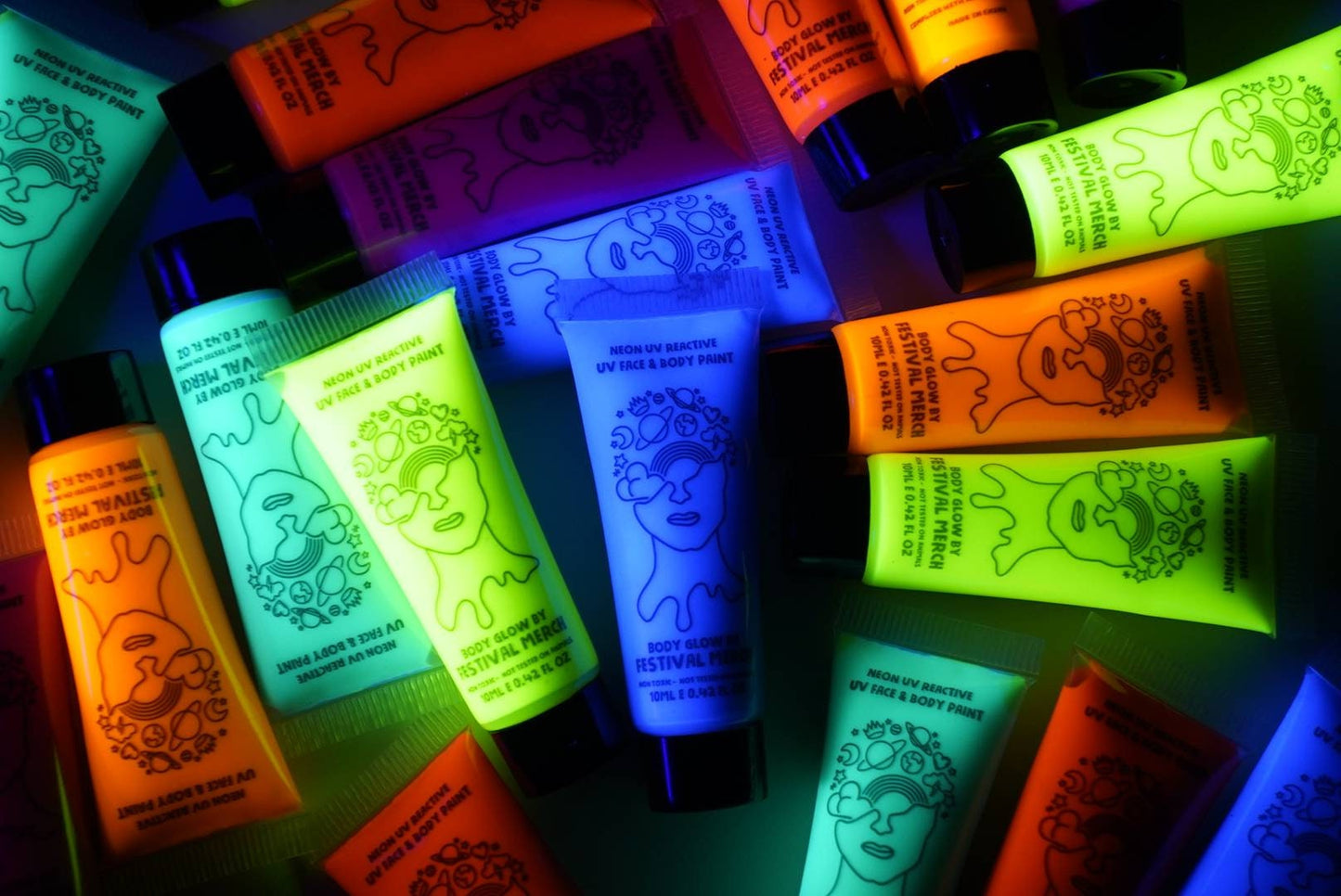 Vibrant UV face paint - Set of 6 Colours - Neon face and body paint - Pride Paint Festival Paint Rave Paint UV Reactive Halloween rainbow