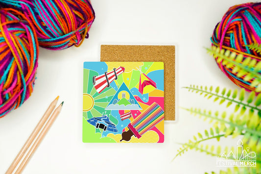 Glastonbury Festival Inspired Ceramic Coaster (Unofficial) Premium quality with a cork base