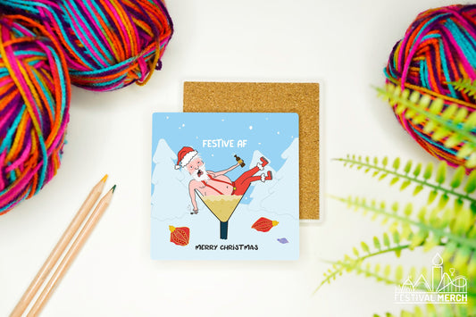 Funny Christmas Coaster - Personalised gift - Drunk Santa - Festive AF - Secret santa Stocking Filler - Winter Gift