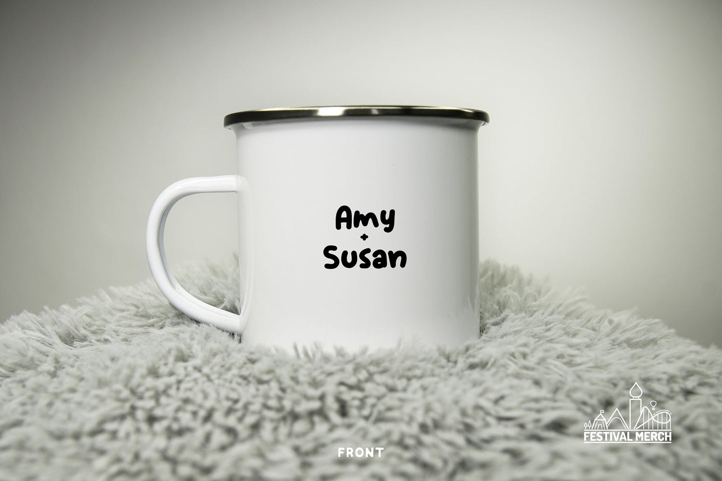 Personalised  12oz Couple Camping Mug - Glamping Wedding Anniversary Holiday Travel Mug Gift Enamel 350ml Glastonbury Festival Cup