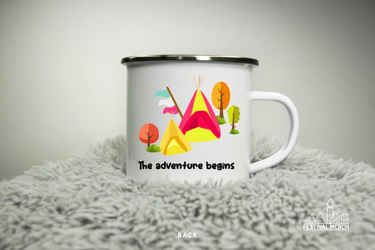 Personalised  12oz Couple Camping Mug - Glamping Wedding Anniversary Holiday Travel Mug Gift Enamel 350ml Glastonbury Festival Cup