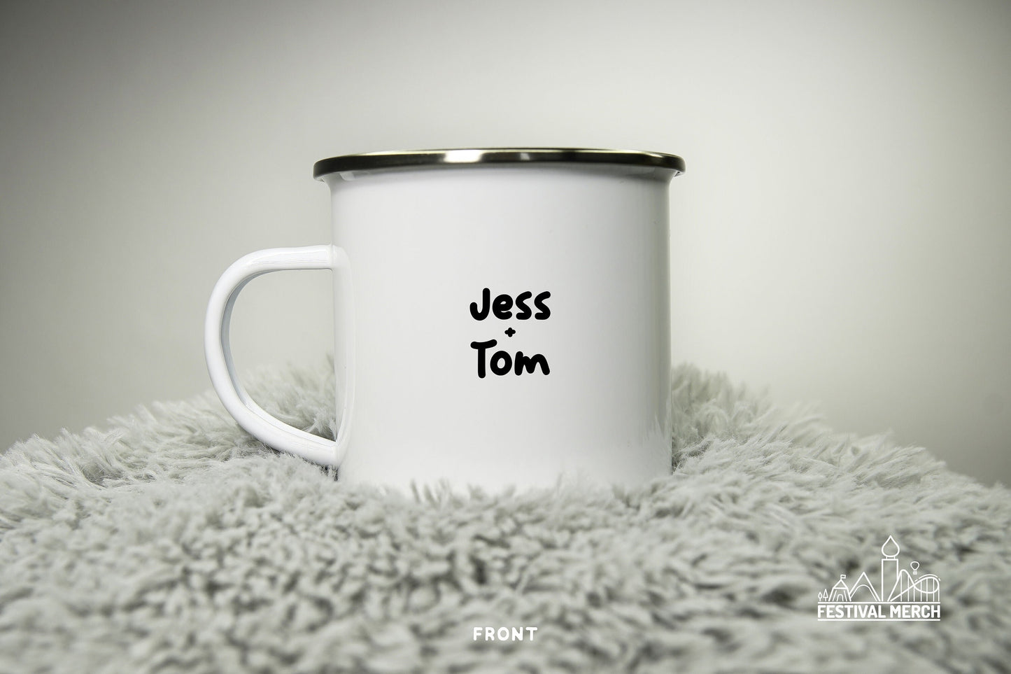 Personalised  12oz Couple Camping Mug - Glamping Wedding Anniversary Holiday Travel Mug Gift Enamel 350ml Glastonbury Festival Cup