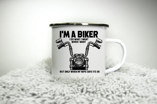 I'm a Biker Mug -  12oz Camping Mug - Funny Rude inappropriate Motorbike Biker Gift for Dad Gift Biker Grandad Cup Road Racing