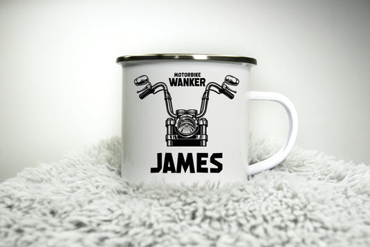Personalised Motorbike Wanker -  12oz Camping Mug - Funny Rude inappropriate Motorbike Biker Gift for Dad Gift Biker Grandad Cup Road Racing
