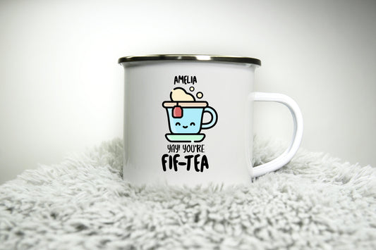 FIF TEA Mug - Happy 50th Birthday Mug - 12oz Camping Mug - Gift Birthday Anniversary Gift for Mum Cup Cute Funny Mother Best Mum Mummy