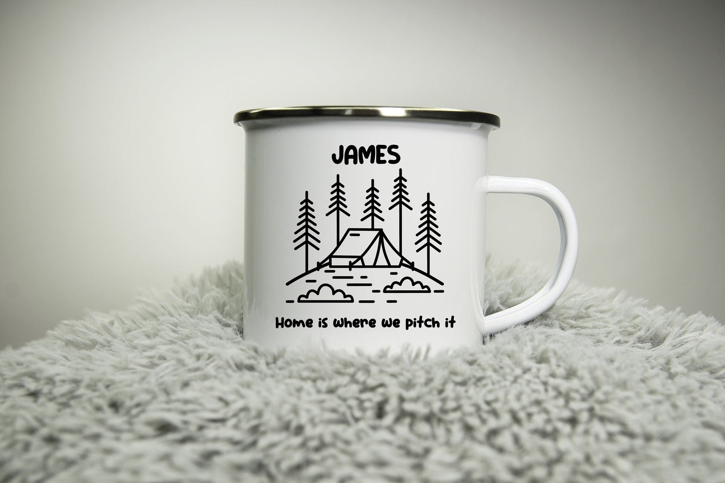 Personalised Camping Mug - Home is where we pitch it 12oz Camping Mug Enamel Glamping Travel Gift Adventure Outdoors explore gift mom dad